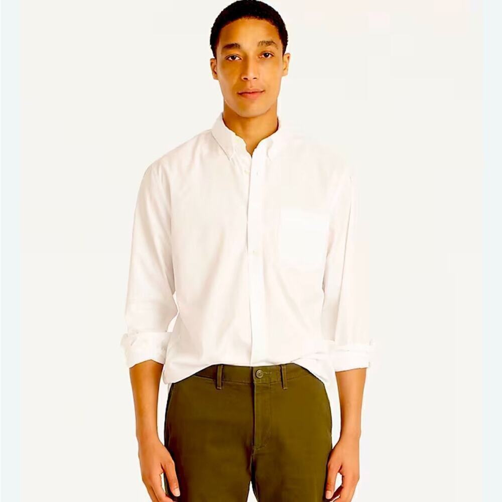 J. Crew Men’s Cotton Button Down Shirt, Classic Fit, Beige, Preppy, Academic, L